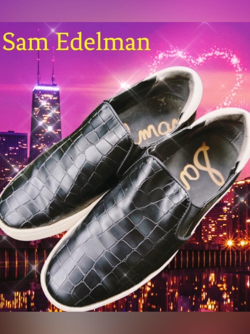SAM EDELMAN BLACK CROC SLIP ON SHOES / LOAFERS -7 🖤🔥